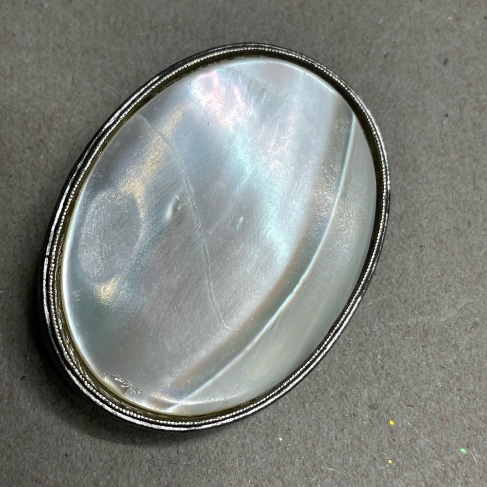 Mother Of Pearl Silver Tone Oval Brooch Vintage Beauty